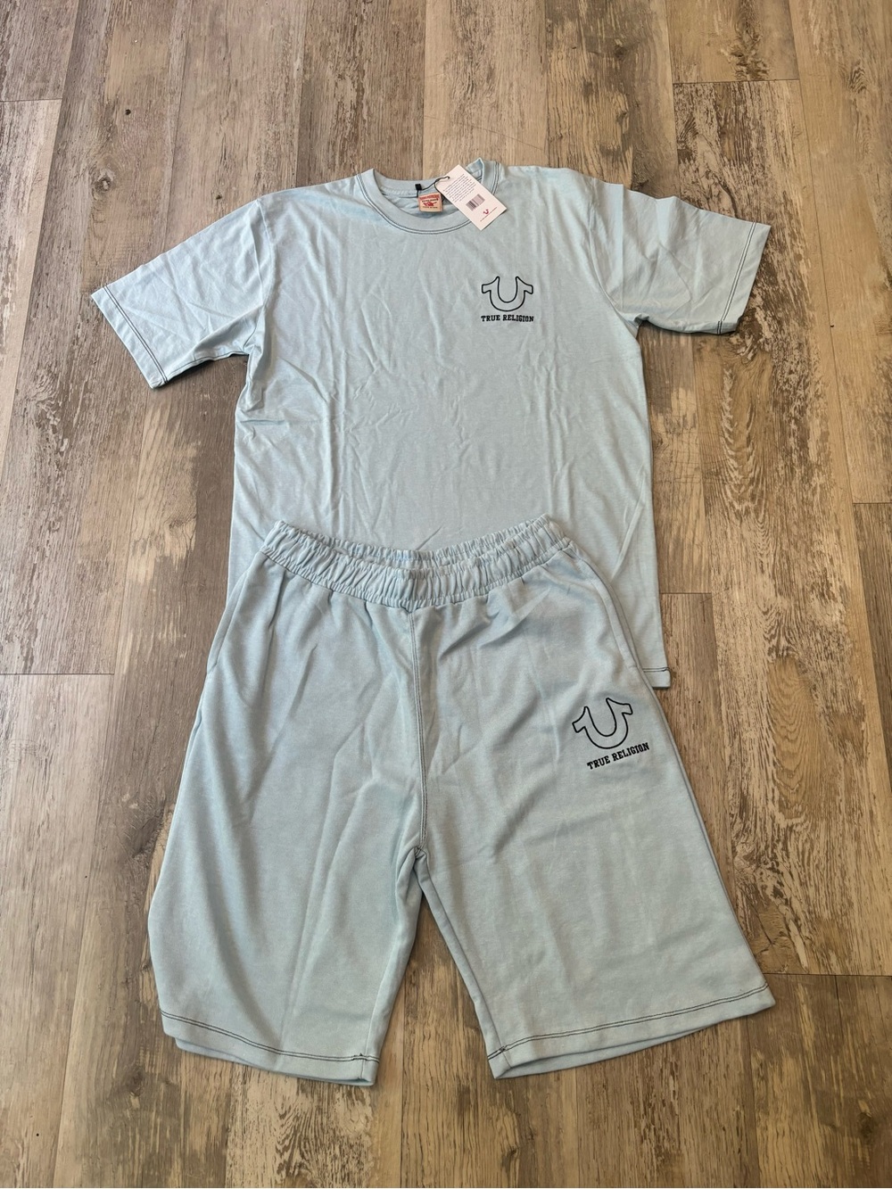 True Religion Sky Blue Logo T-Shirt & Shorts Set